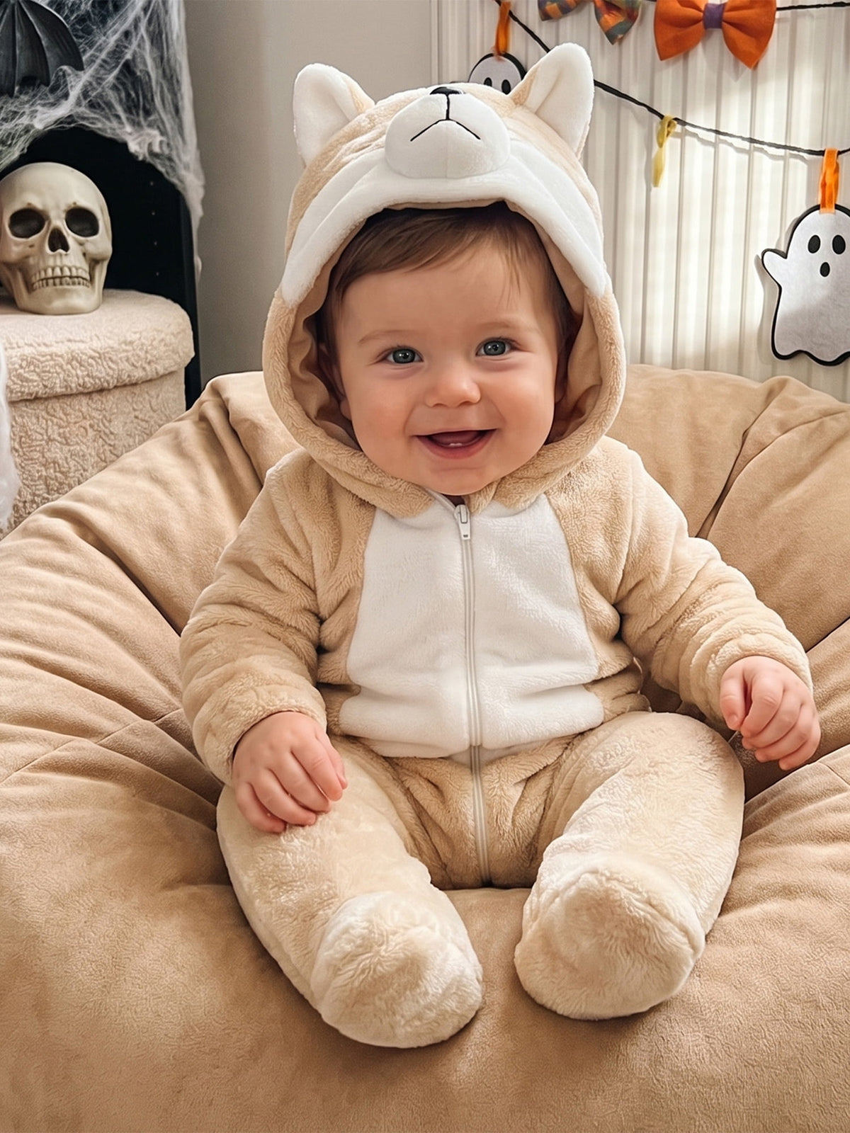 RUINIXCW Kids Toddler Baby Halloween Animal Costume Infant Cute Frog Dog Costume Baby Boy Girl Fall Winter Clothes Warm Flannel Footed Romper Casual Zipper Hooded Footie Jumpsuit