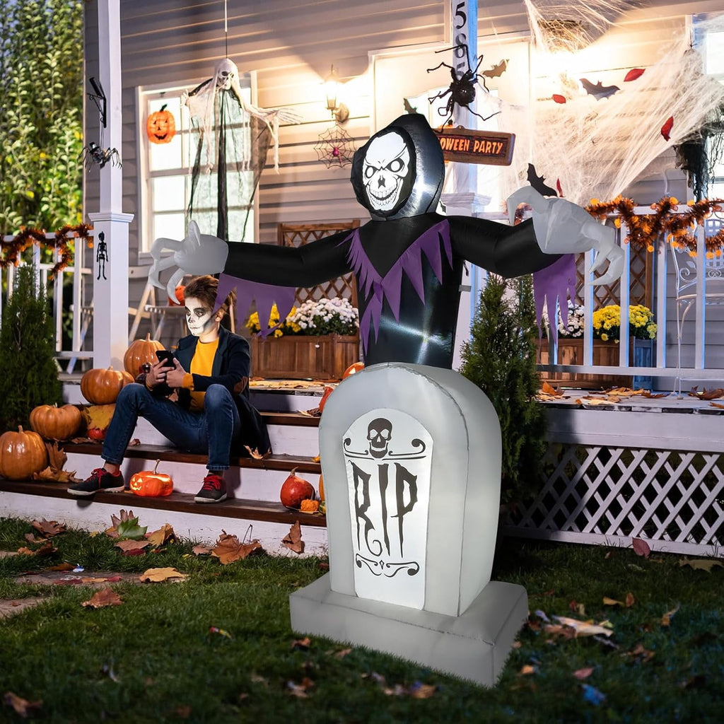 VINGLI Inflatable Halloween Outdoor Decorations, Blow Up Yard Decorations, Built-in LED Lights Décor for Indoor Home Party Garden Lawn Store, 6FT Death and The Grave