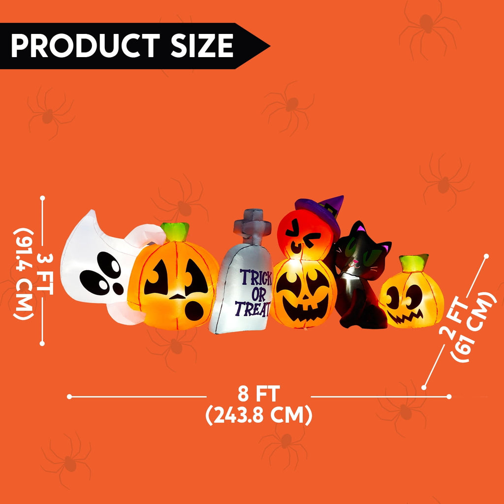 Joyfy 7 ft Halloween Inflatable Long Pumpkin with Witch's Cat Decorations Inflatables with Build-in LEDs,Halloween Decor Outdoor Blow Up Yard Decorations