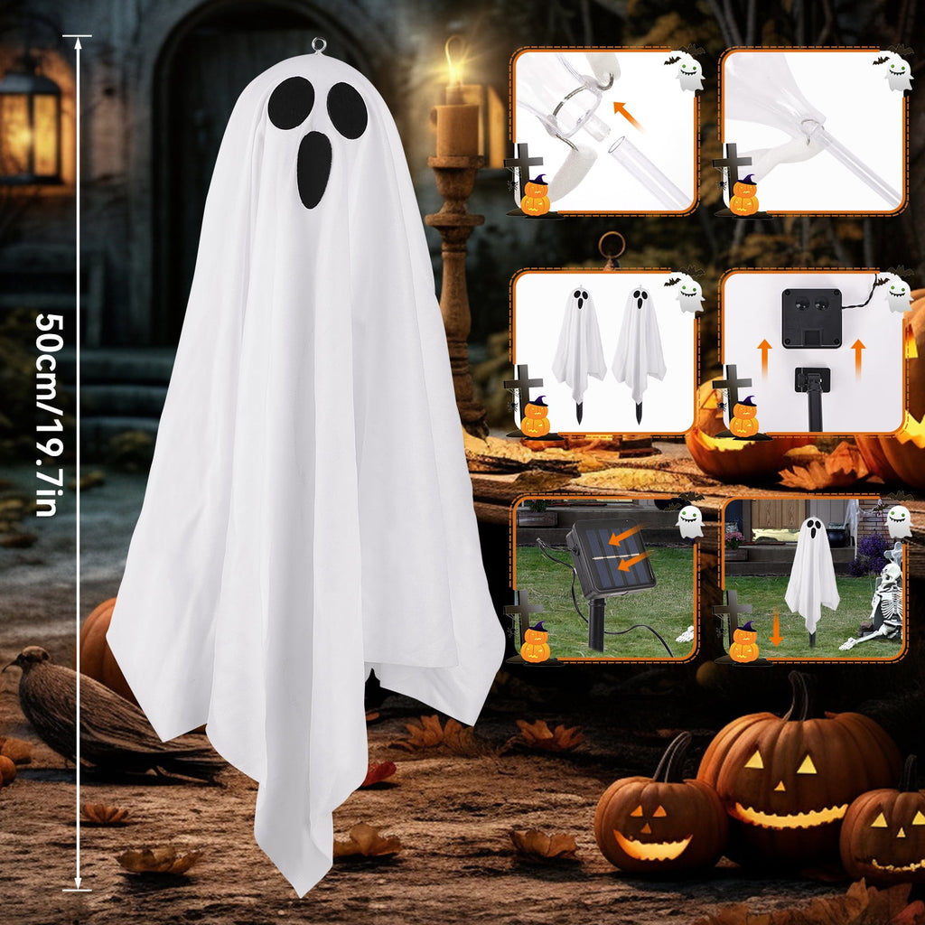 Halloween Decorations, Solar Garden Lights Outdoor, 5Packs Halloween Ghost Decorations Lights Indoor, Solar Scary Ghost Path Lights for Halloween Party Decor, Porches Yards Gardens Lawn, Warm White