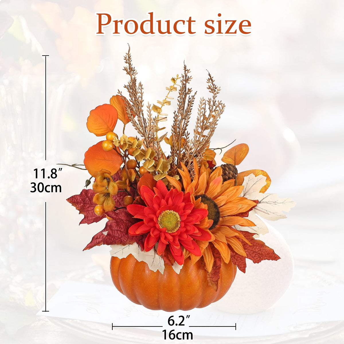 Briful 12.9"Artificial Pumpkin Floral Arrangement with Orange Sunflowers Leaves Fall Table Centerpiece for Harvest Autumn Décor