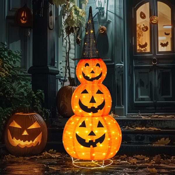 5FT Lighted Pop-Up Pumpkin Halloween Decor with 100 LED Lights for Outdoor Lawn Yard Garden