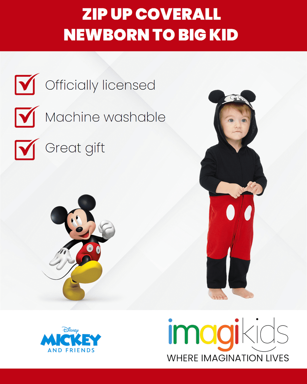 Disney Mickey Mouse Goofy Toddler Boys Zip Up Cosplay Coverall