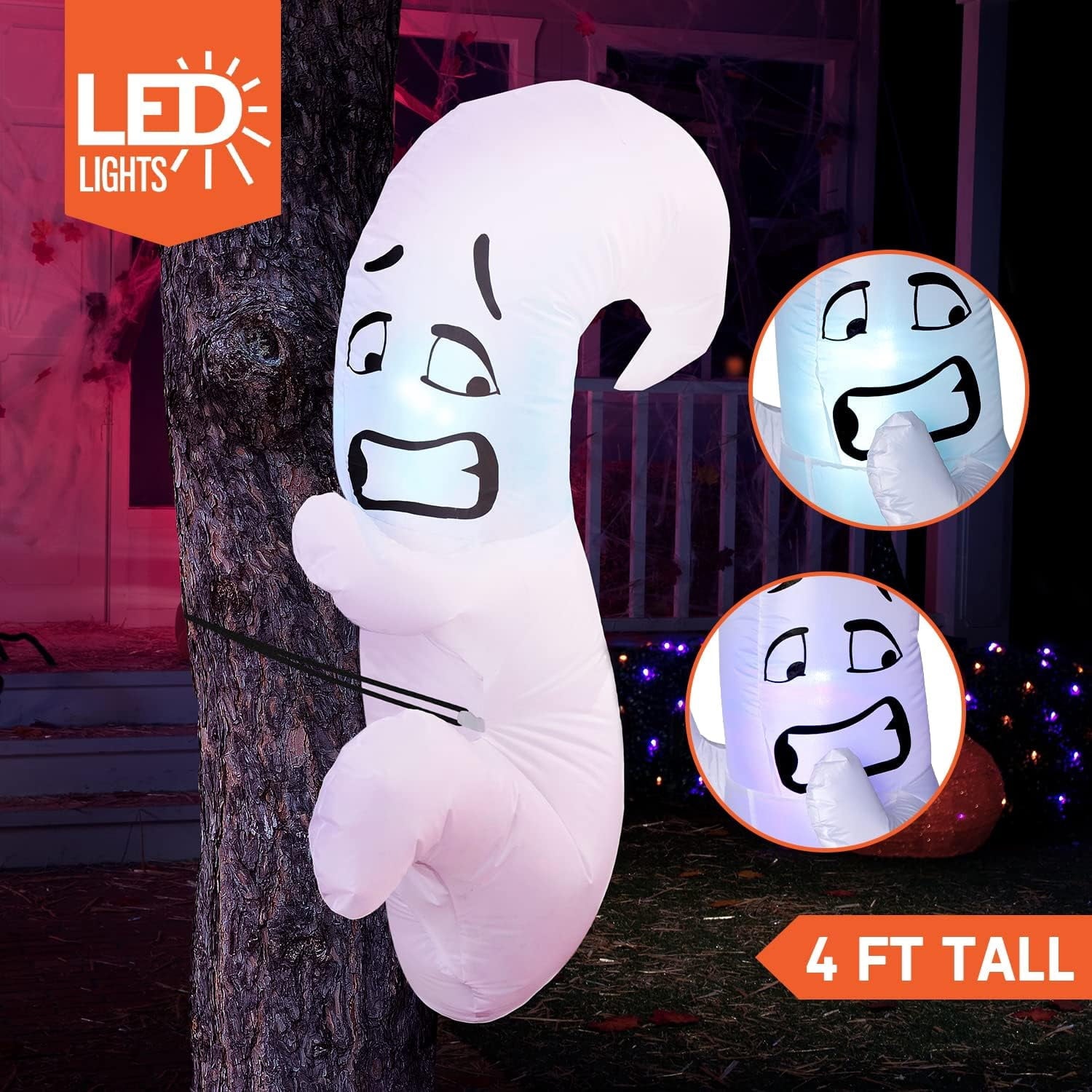 Joyfy 4 FT Halloween Inflatables Witch Crashing Into Tree,LED Lighted Blow Up Yard Decoration for Outdoor Garden Lawn Party Decor