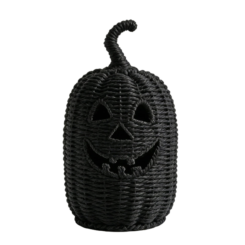 2026 Halloween Black Woven Seagrass Pumpkin Storage Basket with Lid, Fall Indoor Home Decorations for Halloween Party Home Halloween Decor, 10.2 inch