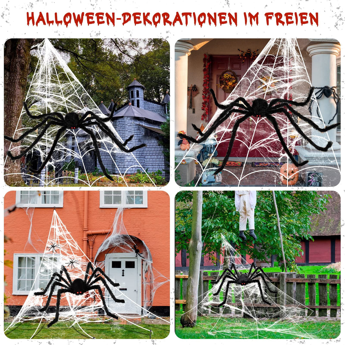 Halloween Decorations Outdoor Spider Webs: 1Pcs Giant Spiders - 200'' Triangular Web with Hook - Stretch Web and Ground Stakes for Large Halloween Decor and Haunted House Decoration