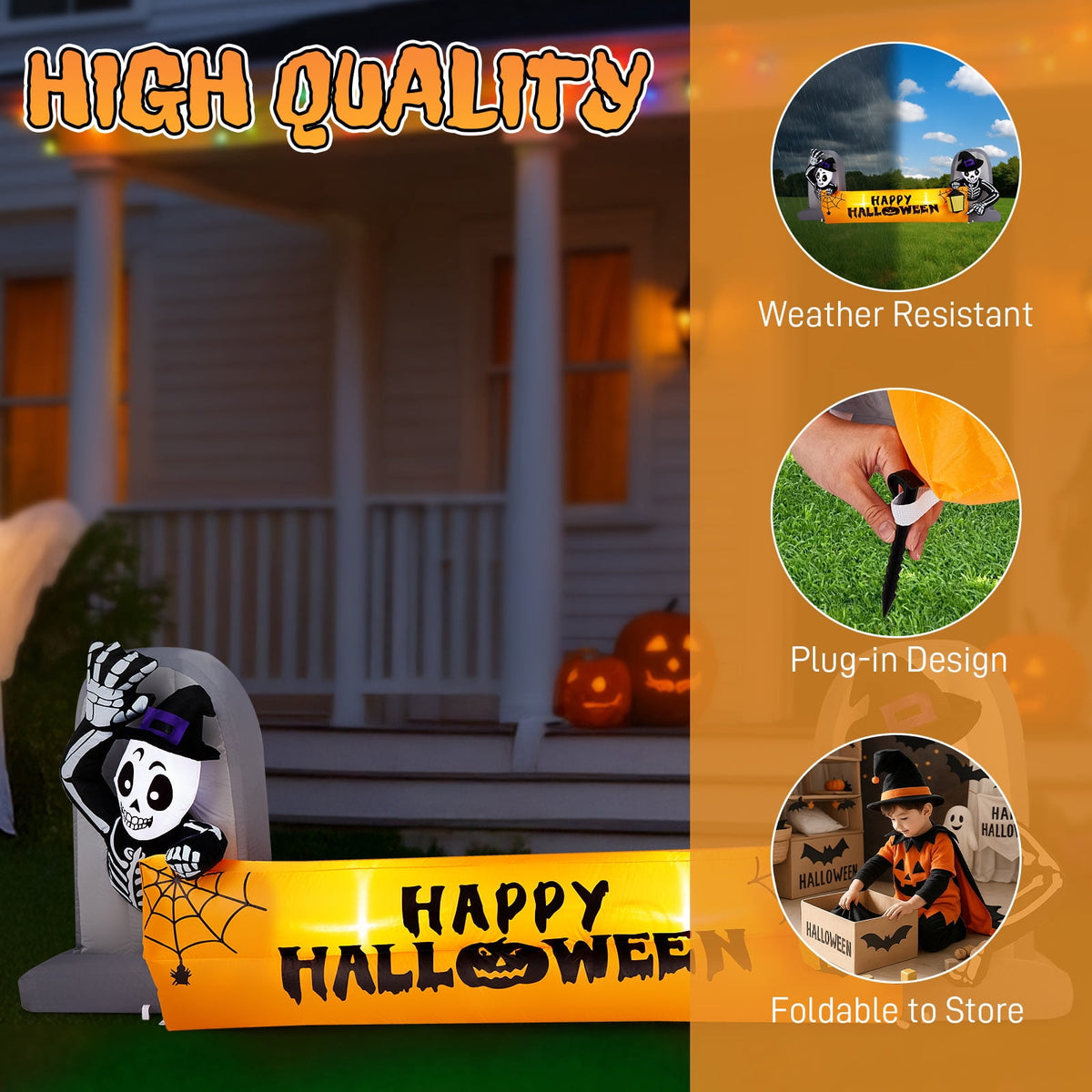8FT Long Halloween Inflatables Pumpkins Eyeball Candy Outdoor Decorations, Blow Up Yard Decoration with Built-in LEDs Lighted for Lawn Garden Outside Indoor Decor