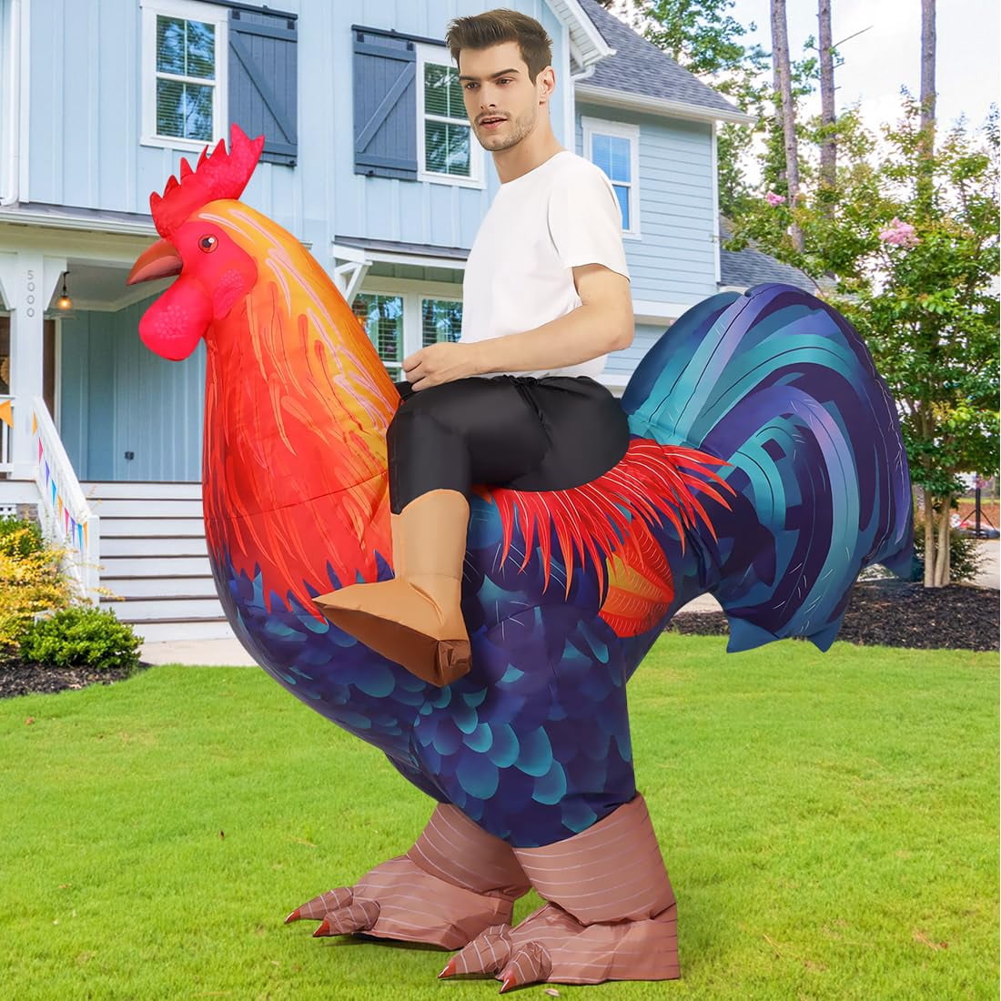 COMIN 72 inch Inflatable Chicken Costume Rooster Adult Suit Funny Cosplay Halloween Costume for Men Women Birthday Party