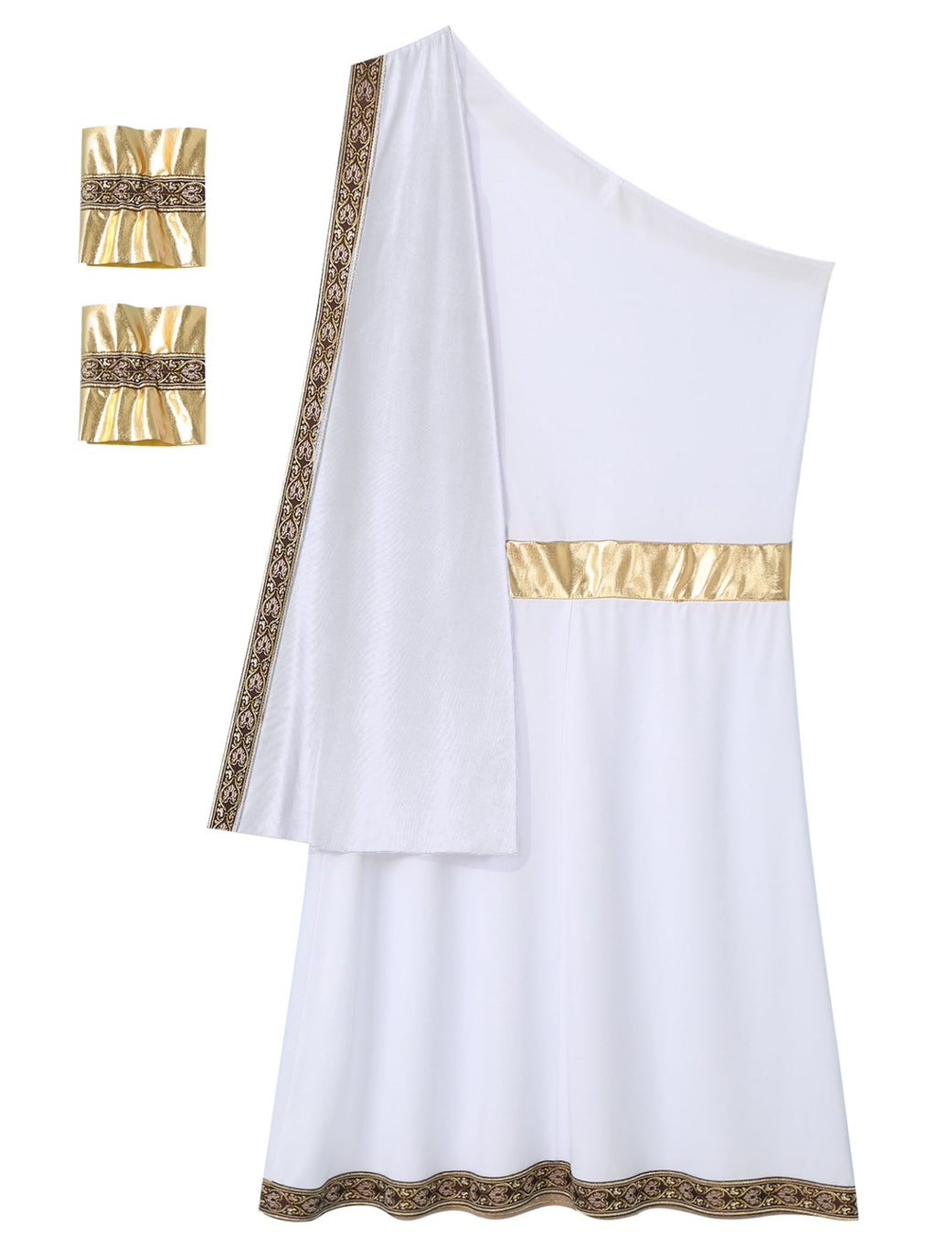 Haitryli Men's Ancient Greek God Toga with Sleeves One Shoulder Halloween Costume Tunic Role Play Black S