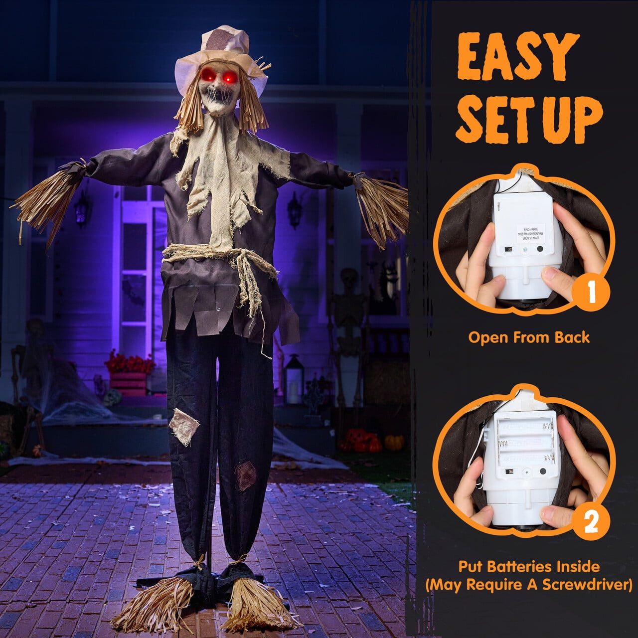 Joyfy 67" Standing Grim Reaper with Chain, Large Halloween Decorations Outdoor, Life Size Animatronics Skelton, Sound-Actived Party Decor with Creepy Sound & LED Eyes, Scary Haunted House Props
