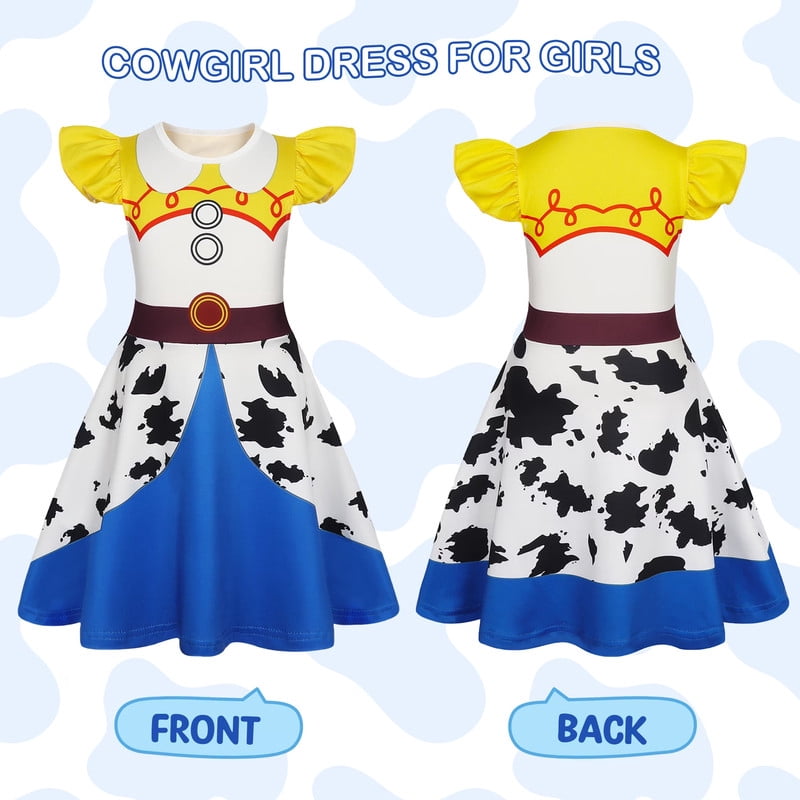 Benylion Cowgirl Costume for Girl Summer Dress Western Dress Up Outfit for Kids Halloween Cosplay Party Dresses Ruffle Sleeve for 5-6 Years