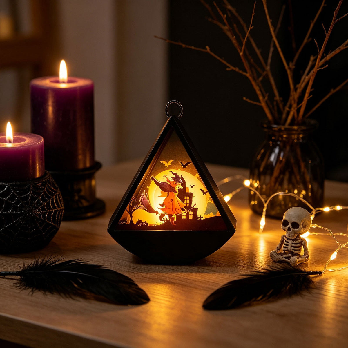 Cheapark Halloween Lanterns Decorations, Battery Operated Black Pumpkin Witch Lanterns, Flickering Light For Indoor Party Home Decor