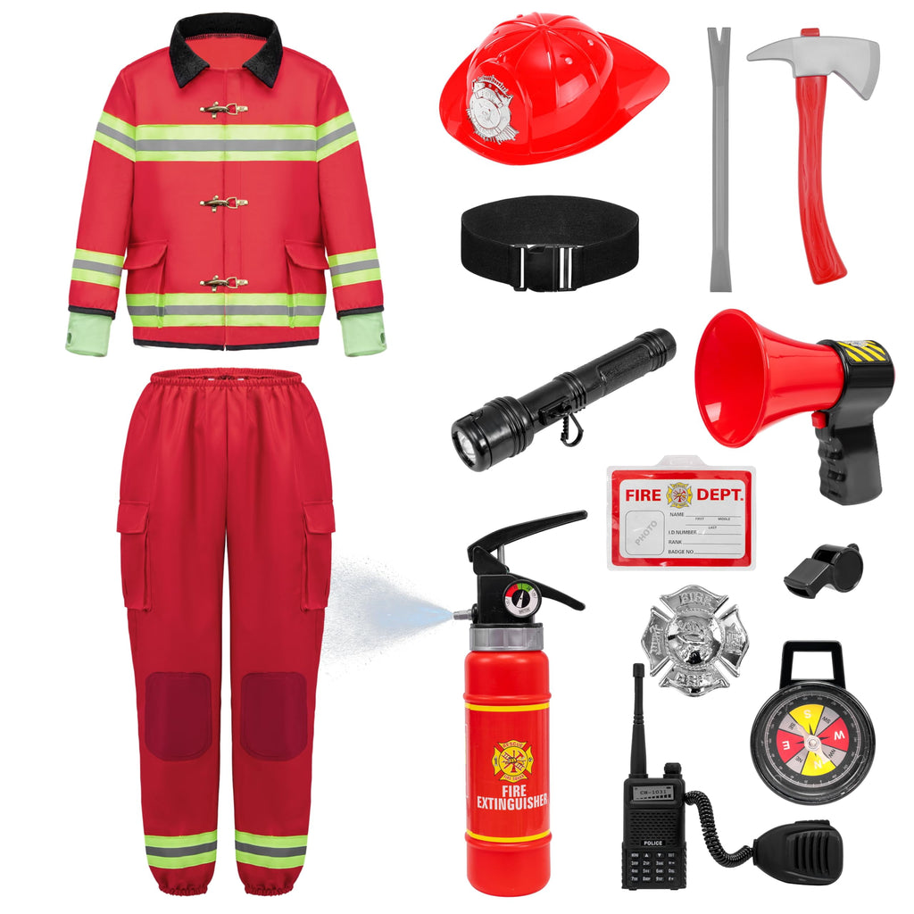 Joyfy Halloween Kids Fireman Costume, Firefighter Costume for Boys Toddler Halloween Party Dress Up 3-7 Years