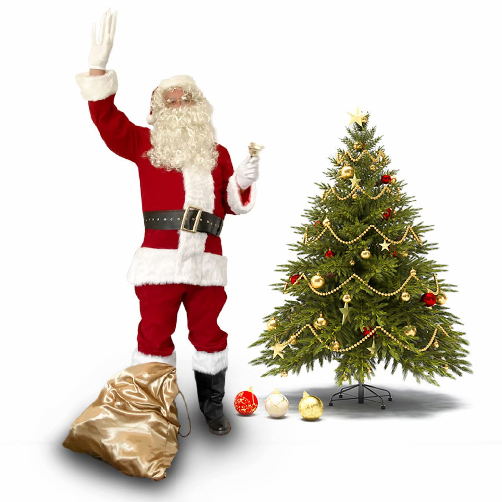 Men's Santa Claus Costume 11PCS. Christmas Velvet Adult Deluxe Santa Suit -3XL
