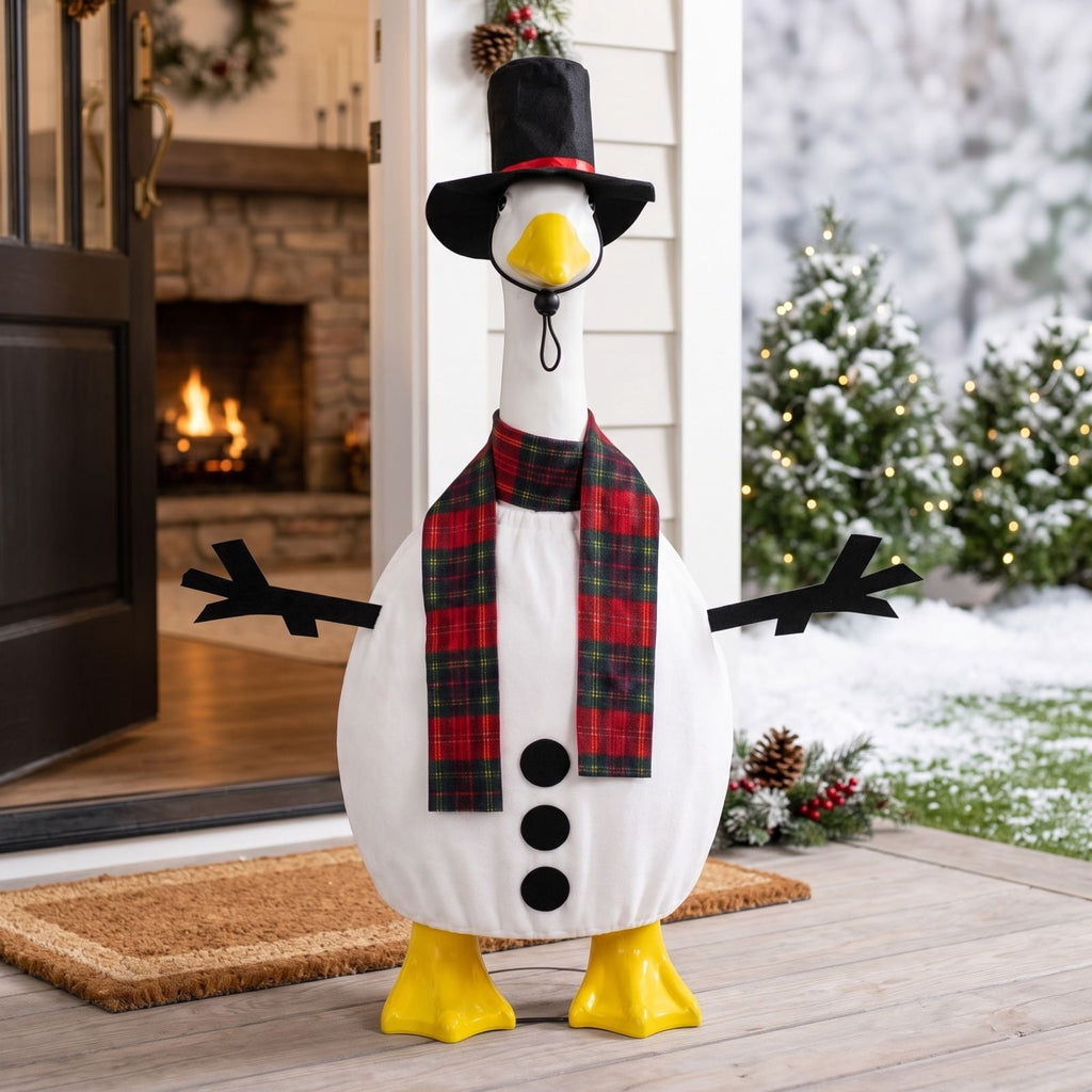 Thanksgiving Harvest Outfit for 23" Porch Goose, Goose Fall Theme Dress in White&Orange with Headwear Fall Harvest Decor for 23" Goose Outdoor Patio Yard Lawn Decoration