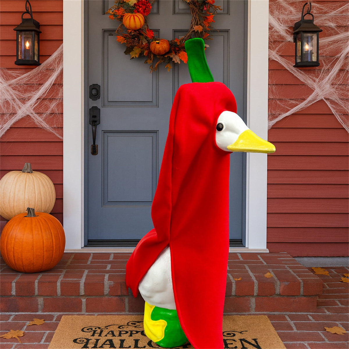 Bat Witch Hat Spiderweb Halloween Goose Clothes Fit 17/23In Cement Plastic Lawn Goose, Stylish Full Set for Outdoor Yard Patio Garden Seasonal Halloween Home Ornamental Arrangement