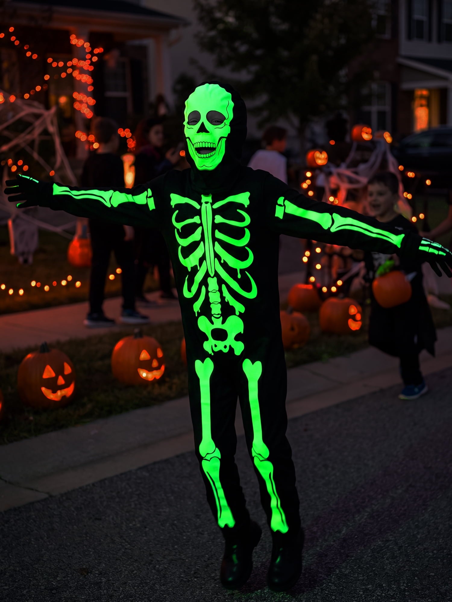Kids Boys Halloween Skeleton Costume Glowing in The Dark with Mask Gloves Fancy Dress Outfit Green 4-12 Years