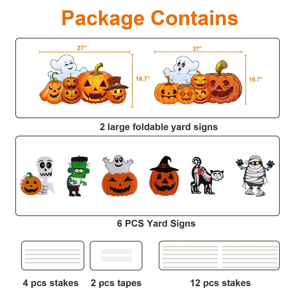 2Sets Halloween Yard Lawn Stakes Cute Pumpkin Yard Sign Vintage for Halloween Garden Decorations Outdoor