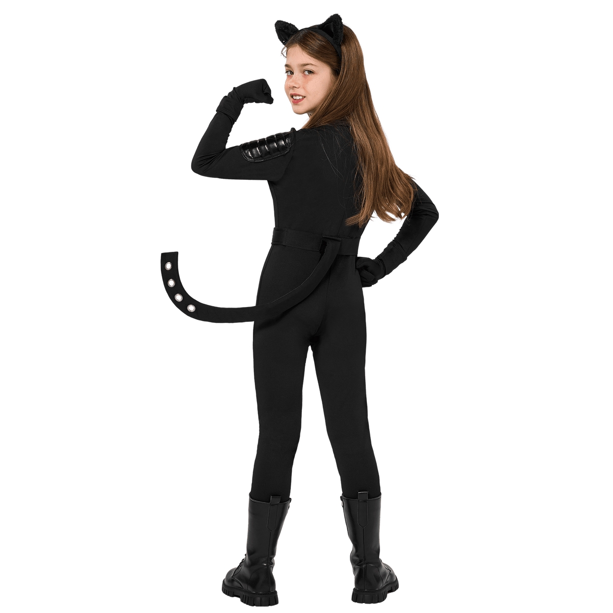 Joyfy Black Cat Costume for Girls, Kids Cat Outfit Set with Tail, Child Black Cat Halloween Costume for Cosplay Party