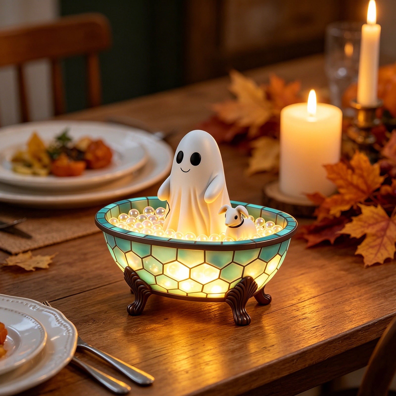Fwttom Ghost Night Light, Halloween Lights Cute Ghost Reading Book Lamp, Halloween Decorations Indoor Light Up Ghost Statue Ghost Light for House Mantel Bedside