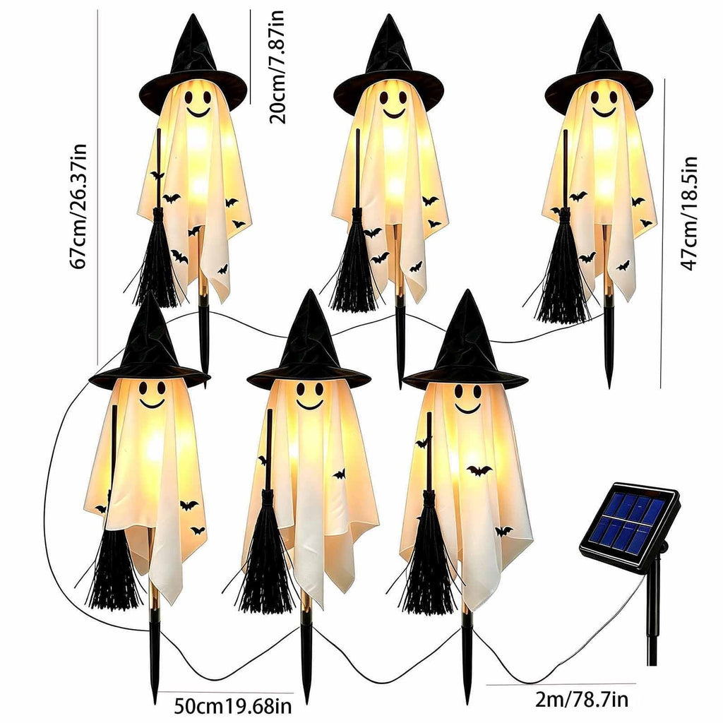 6 Pack Solar Ghost Stake Lights, Halloween Witch Hat LED Garden Lights for Outdoor Yard Garden Pathway and Porch Decor
