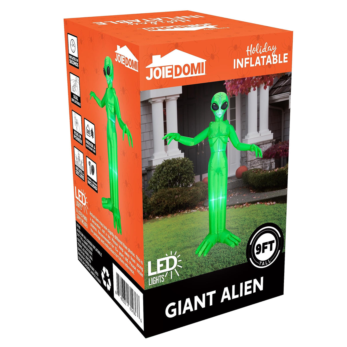 Joyfy 9 ft Halloween Inflatable Giant Alien Decoration with Built-in LEDs,Alien Halloween Decorations Outdoor Blow Up Yard Lawn Decoration