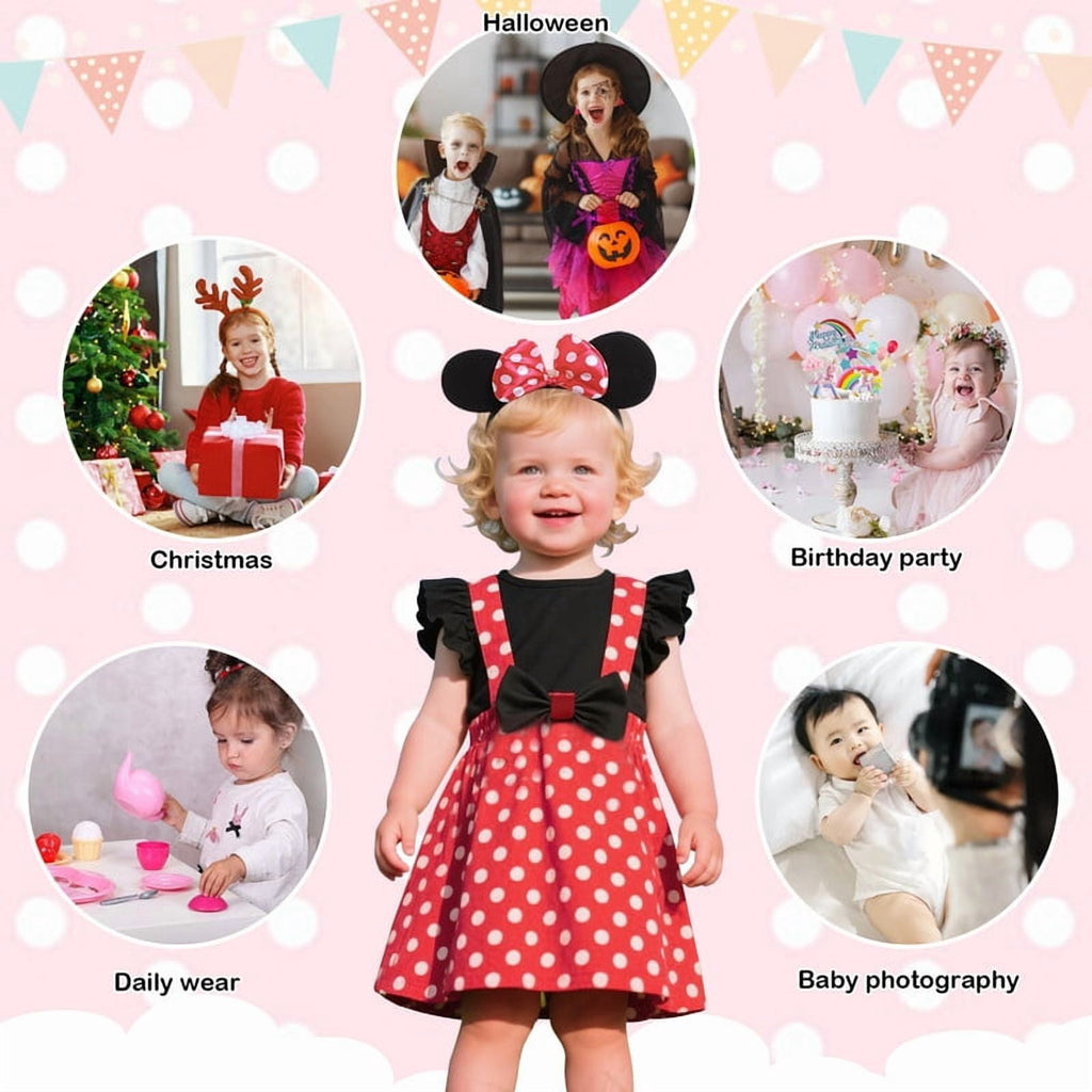 Jurebecia Girls Red Polka Dot Tutu Dress with Bow Headband, Baby Toddler Party Costume for Birthday & Cosplay (110 cm)