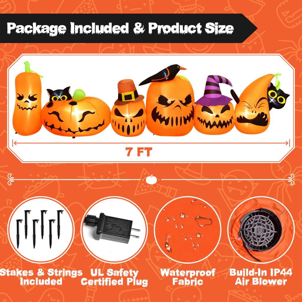 7 Ft Halloween Inflatables Pumpkin Outdoor Decoration Build-in LED Lights Blow Up for Outdoor, Yard, Indoor, Grden, Lawn Decoration, Orange