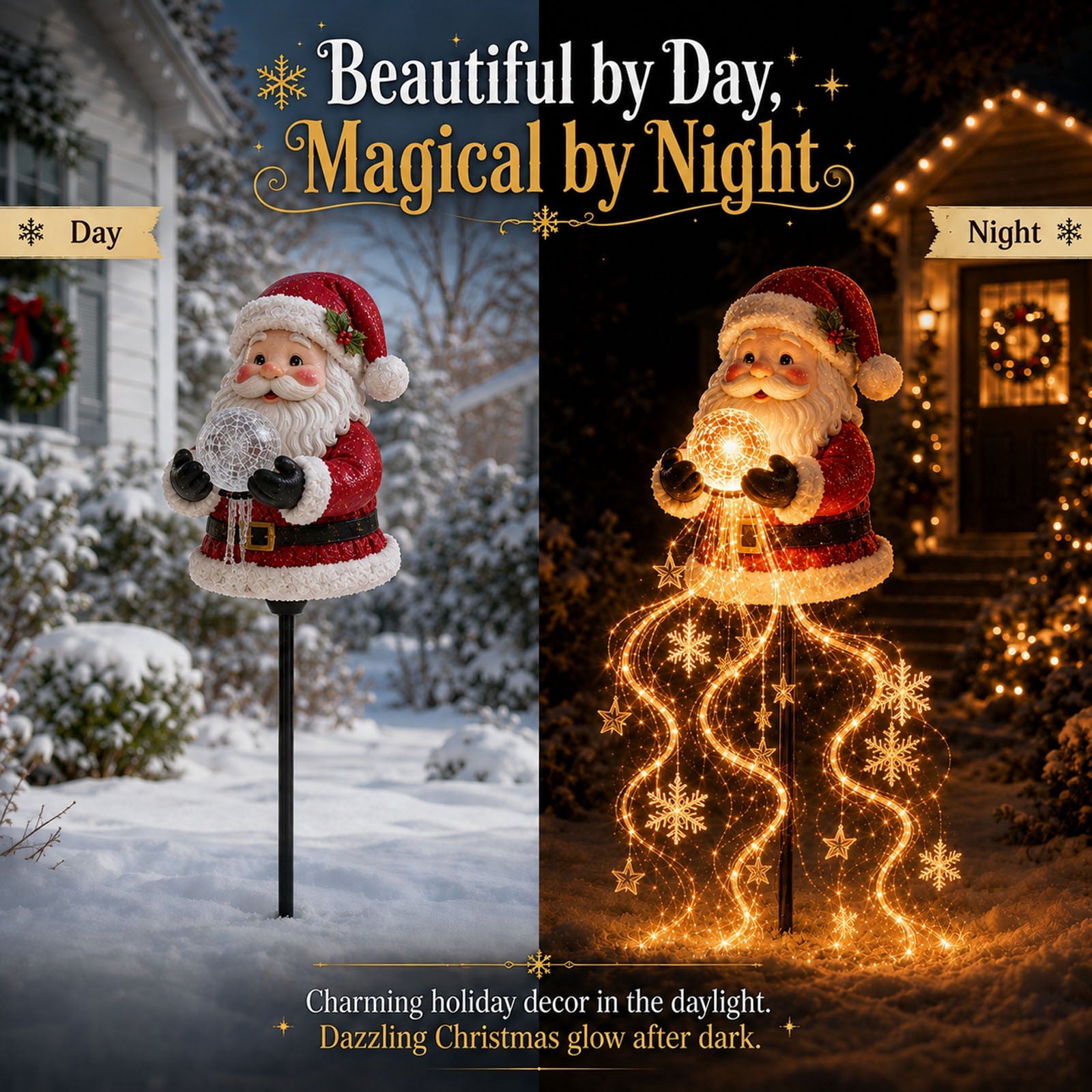 Halloween Witch Cauldron Garden Stake Lights, 2.7Ft LED Color Waterfall-Style Light Flow Flying Witch Garden Stake, Waterproof Weather Resistant Projector Lights for Outdoor Yard, Lawn, Pathway