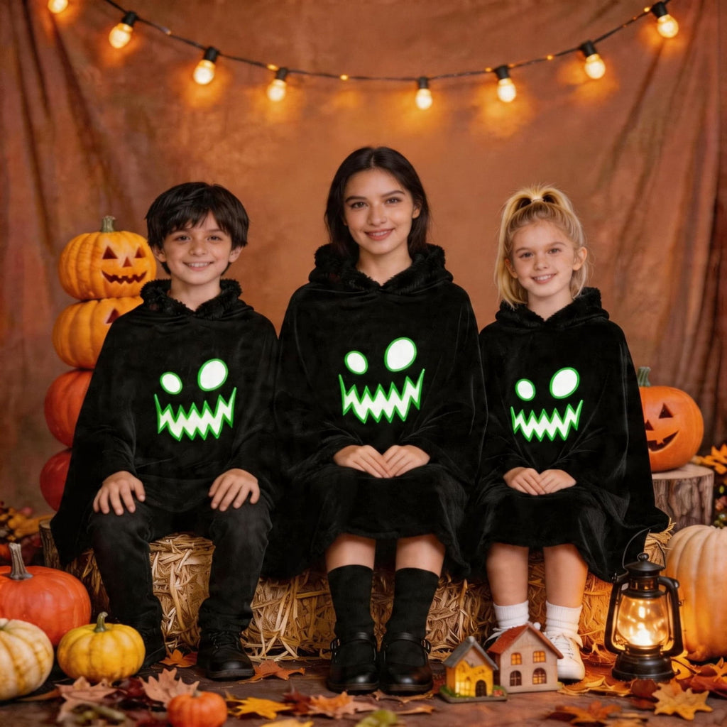 LIIPEE Kids Halloween Costumes Boys Girls Unisex Glow In The Dark Ghostface Graphic Cape Dress Up Clothes,4-6 Years
