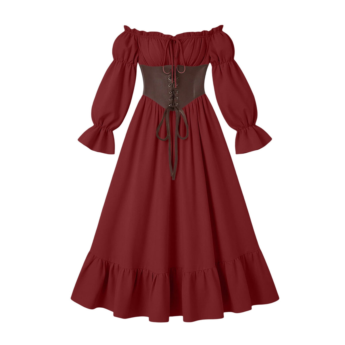 QATAINLAV Renaissance Costume Women Vintage Medieval Dress Cold Shoulder Short Sleeve Peasant Pirate Irish Maxi Dresses, Black, L