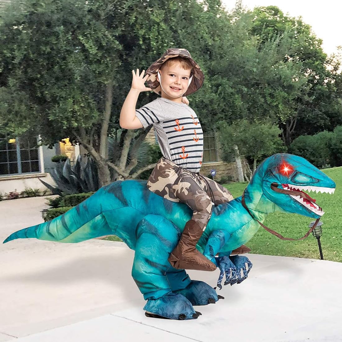 GOOSH 48 inch Inflatable Dinosaur Costume for Kids, Funny Halloween Costumes for Boys Girls Kids Inflatable Costume, Blow Up Dinosaur Costume for Halloween Party Cosplay