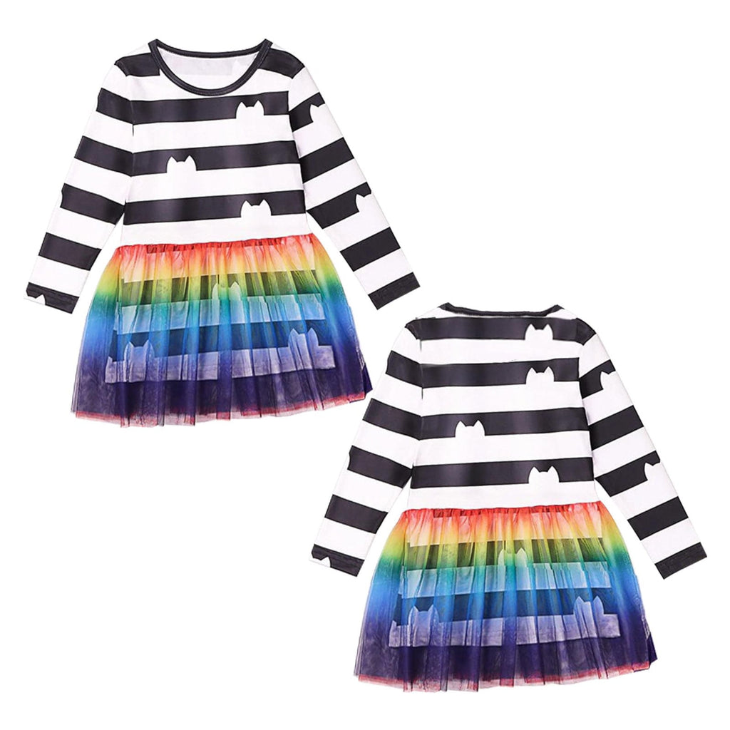 2PC Rainbow Dress Pant Set w/Headband for Girls Halloween Cat Birthday Tutu Outfit