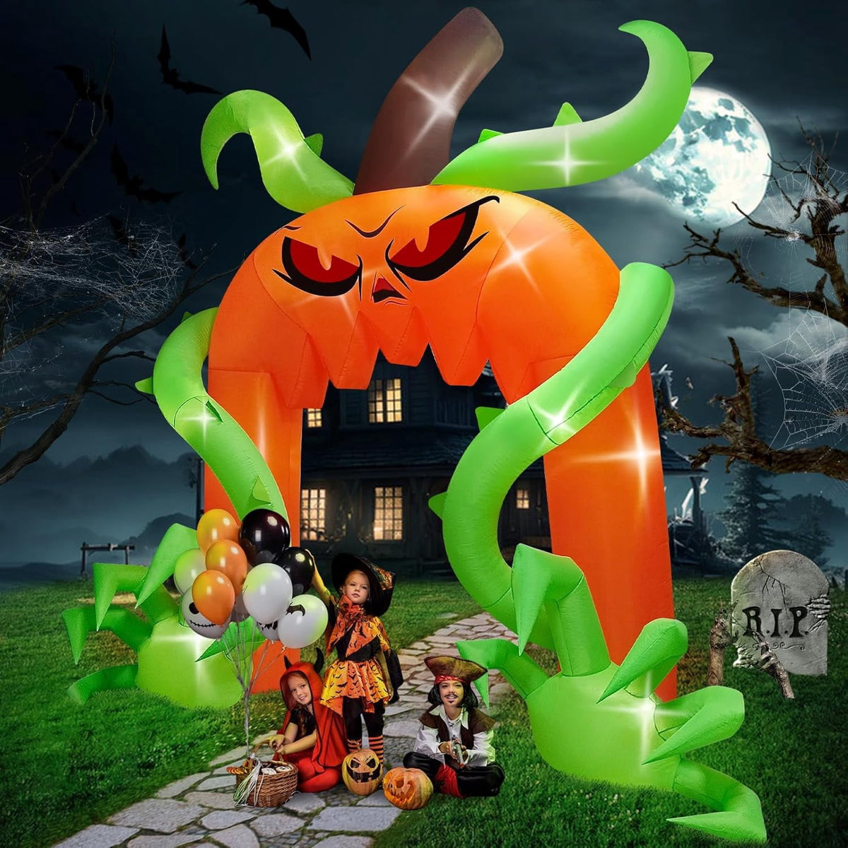 Kalolary 12FT Giant Halloween Pumpkin Arch Inflatable with LED Lights, Scary Blow-Up Decoration for Lawn, Garden, and Yard Holiday Party