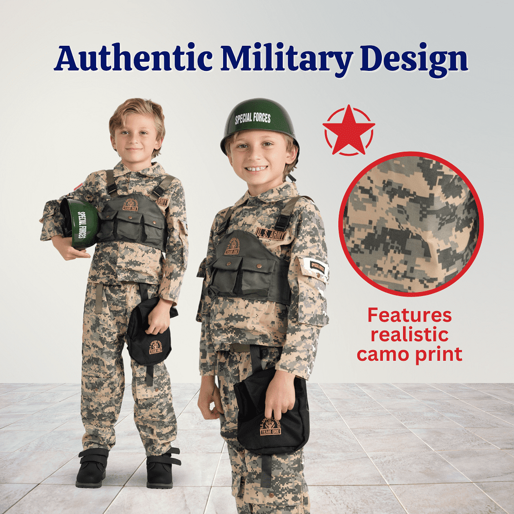 Dress Up America Soldier Costume for Boys – Kids Army Special Forces Uniform – Military Halloween Outfit – Ages 4–6