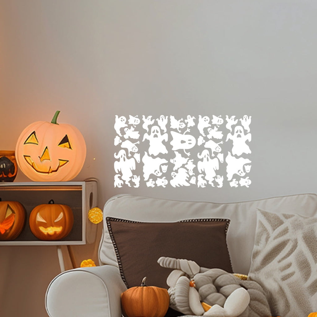 Vinyl Wall Decal - Halloween Ghost Pattern 16" x 30" - Halloween decoration, Seasonal Decor - Teens, Adults, Indoor, Outdoor, Wall, Door, Window, Living Room, Office