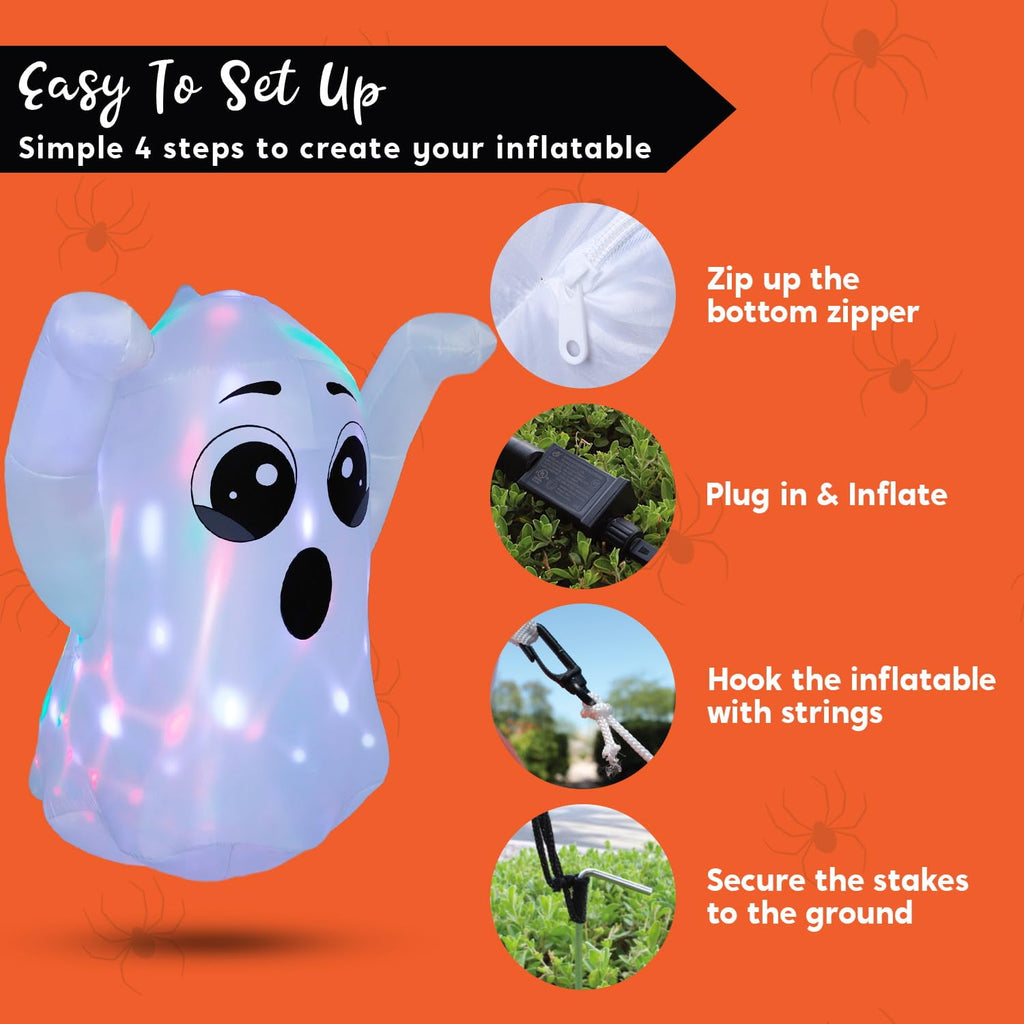 Joyfy 5Ft Halloween Inflatable Pumpkin Ghost with Colorful LED Lights,Halloween Blow Up Cute Decor for Indoor Outdoor Holiday Yard Decoration