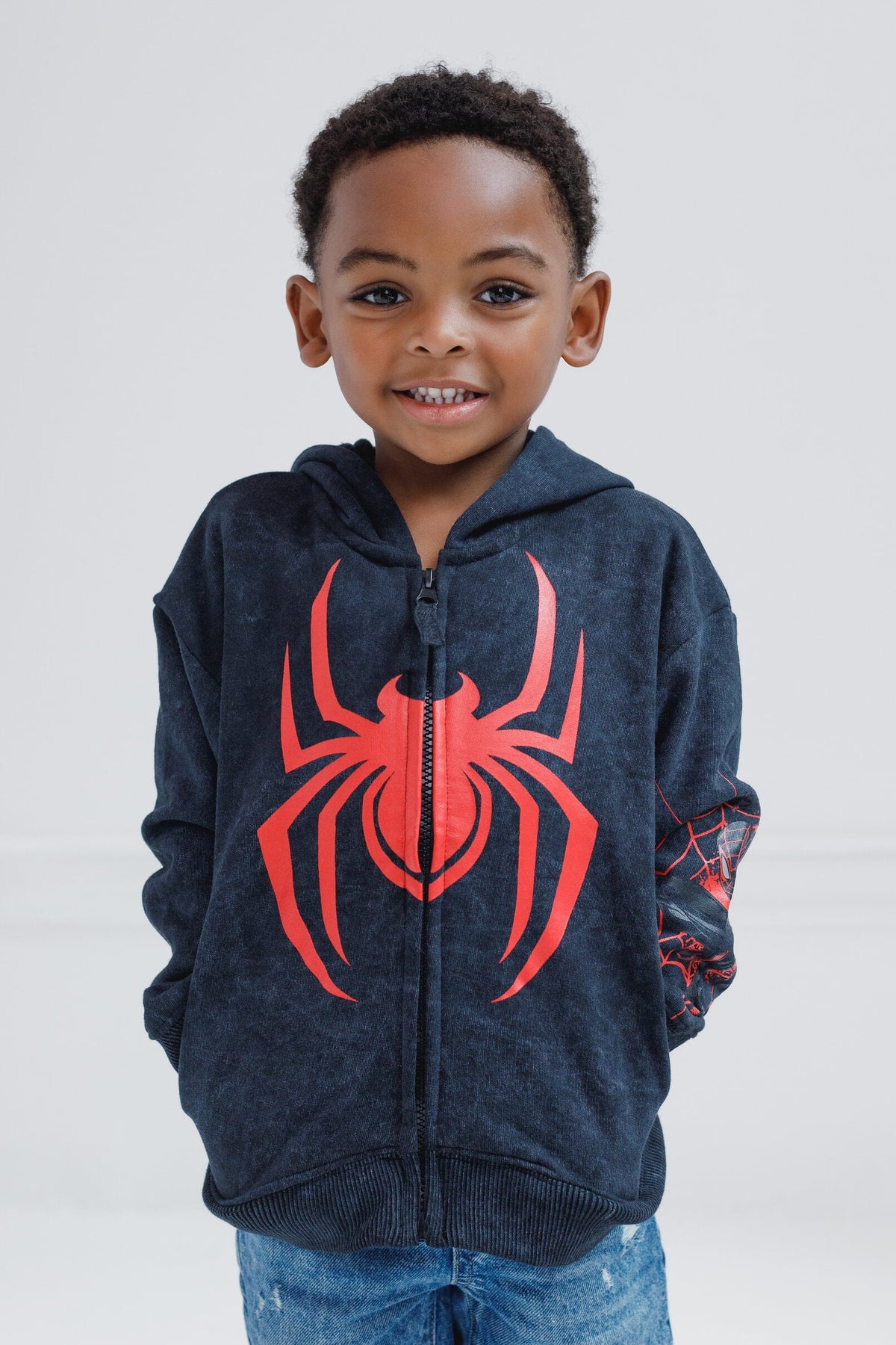 Marvel Spider-Man Little Boys' Cosplay Fleece Zip-Up Hoodie Miles Morales Black