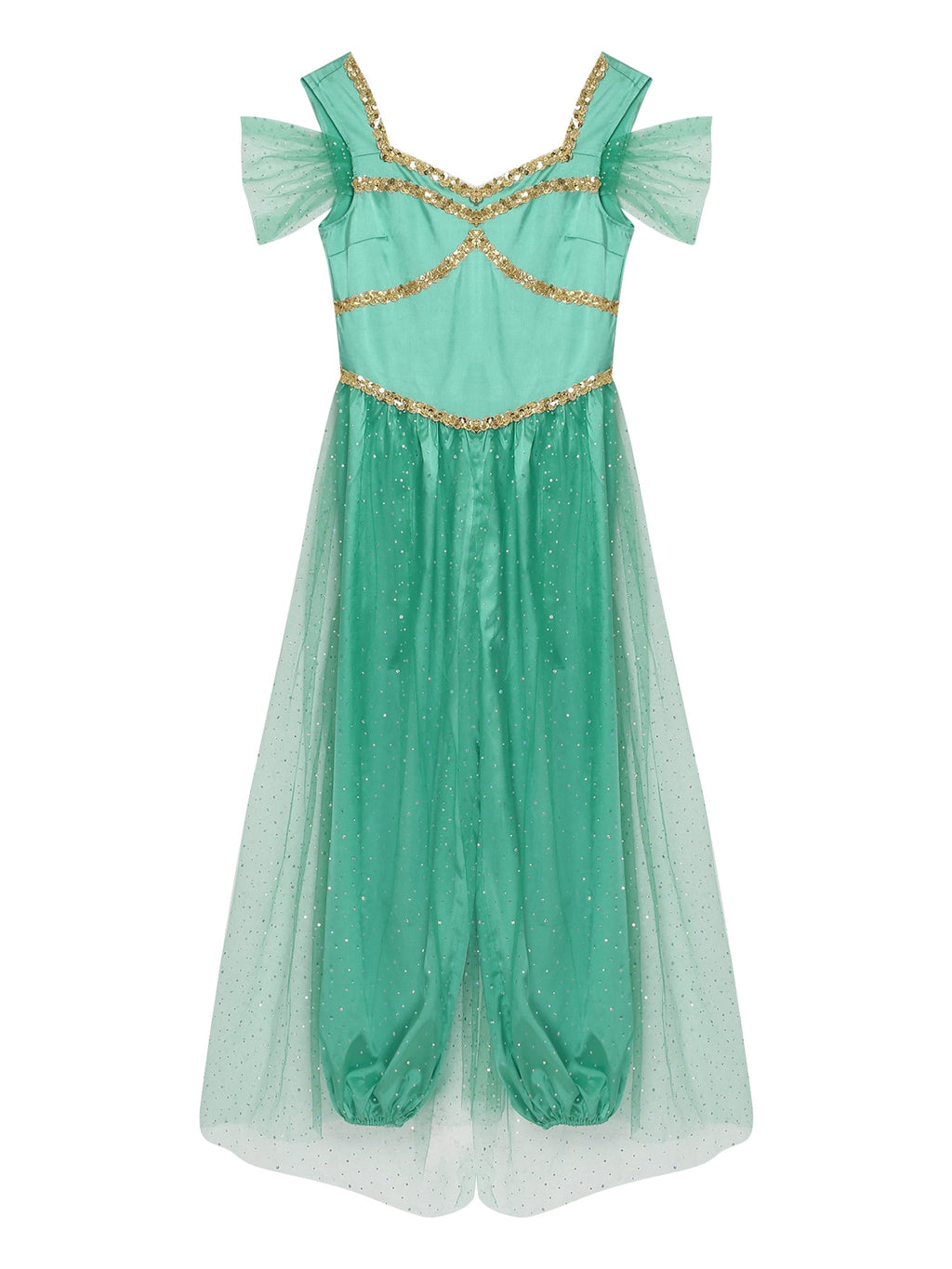 Aislor Women Halloween Arabian Princess Cosplay Costume Sequins Belly Dance Romper Jumpsuit Fancy Dress Lake Blue L