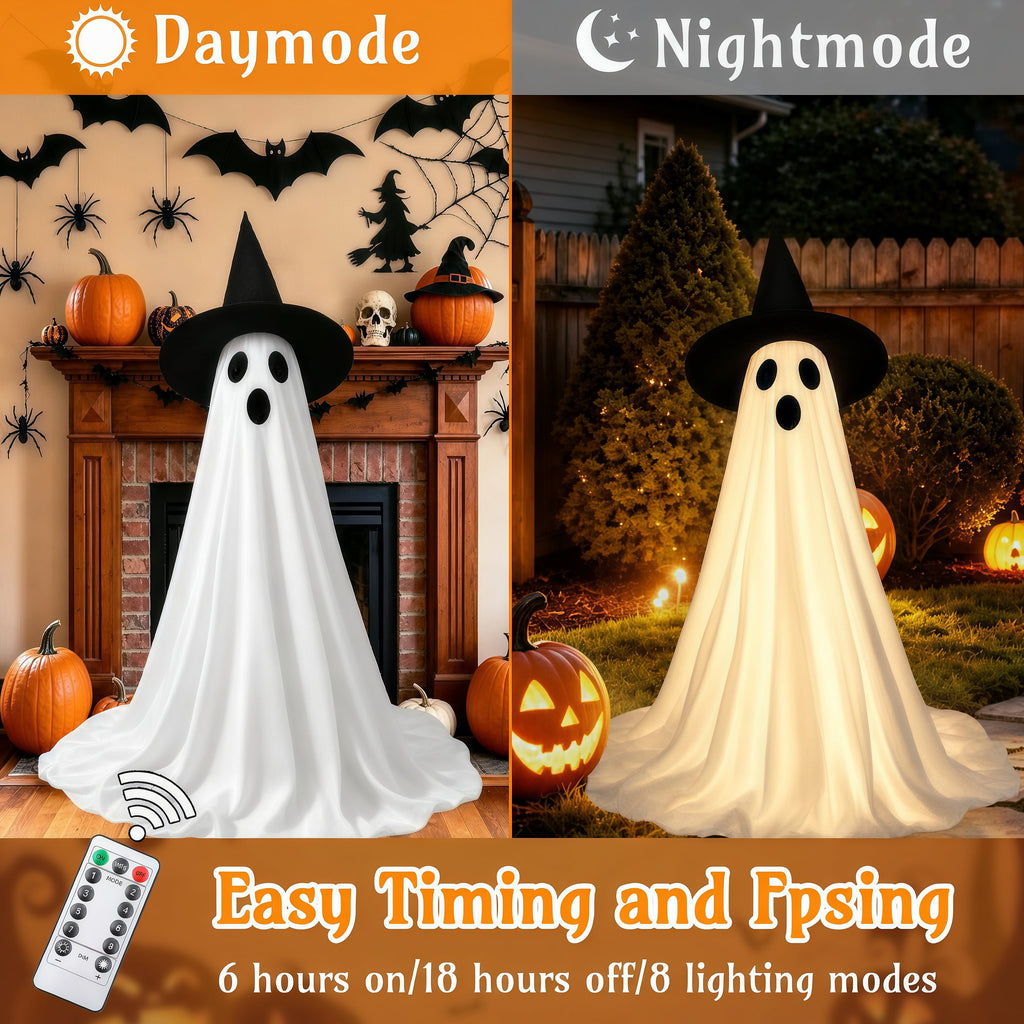 HiberyHom 2 Pack 4.6 FT Halloween Ghost Decor, Early Halloween Decorations, Light Up Ghost for Front Porches Yard Garden, Halloween Decorations Outdoor
