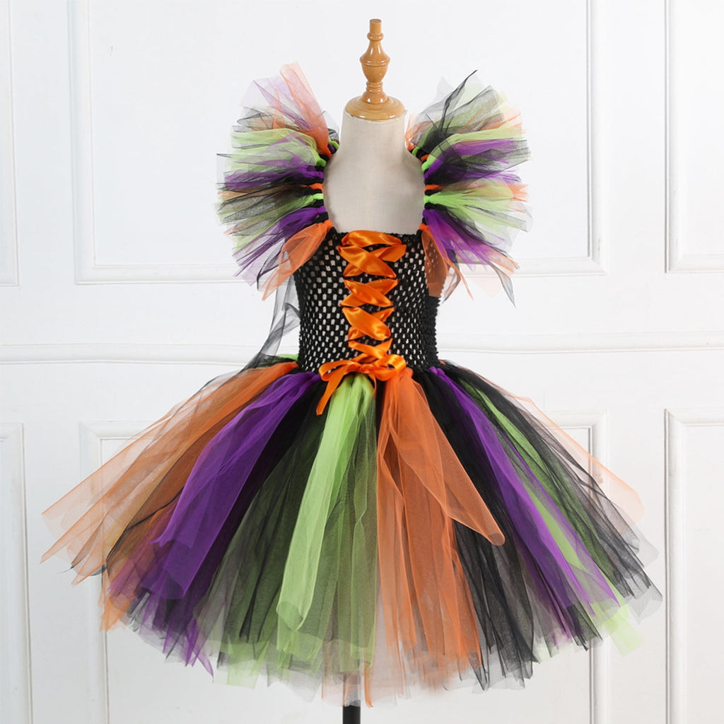 CHOYURME CHONYURM Girls Halloween Witch Costume with Witch Hat and Magic Brooms for 2-12 Years