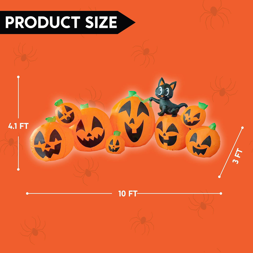 Joyfy 7 ft Halloween Inflatable Long Pumpkin with Witch's Cat Decorations Inflatables with Build-in LEDs,Halloween Decor Outdoor Blow Up Yard Decorations