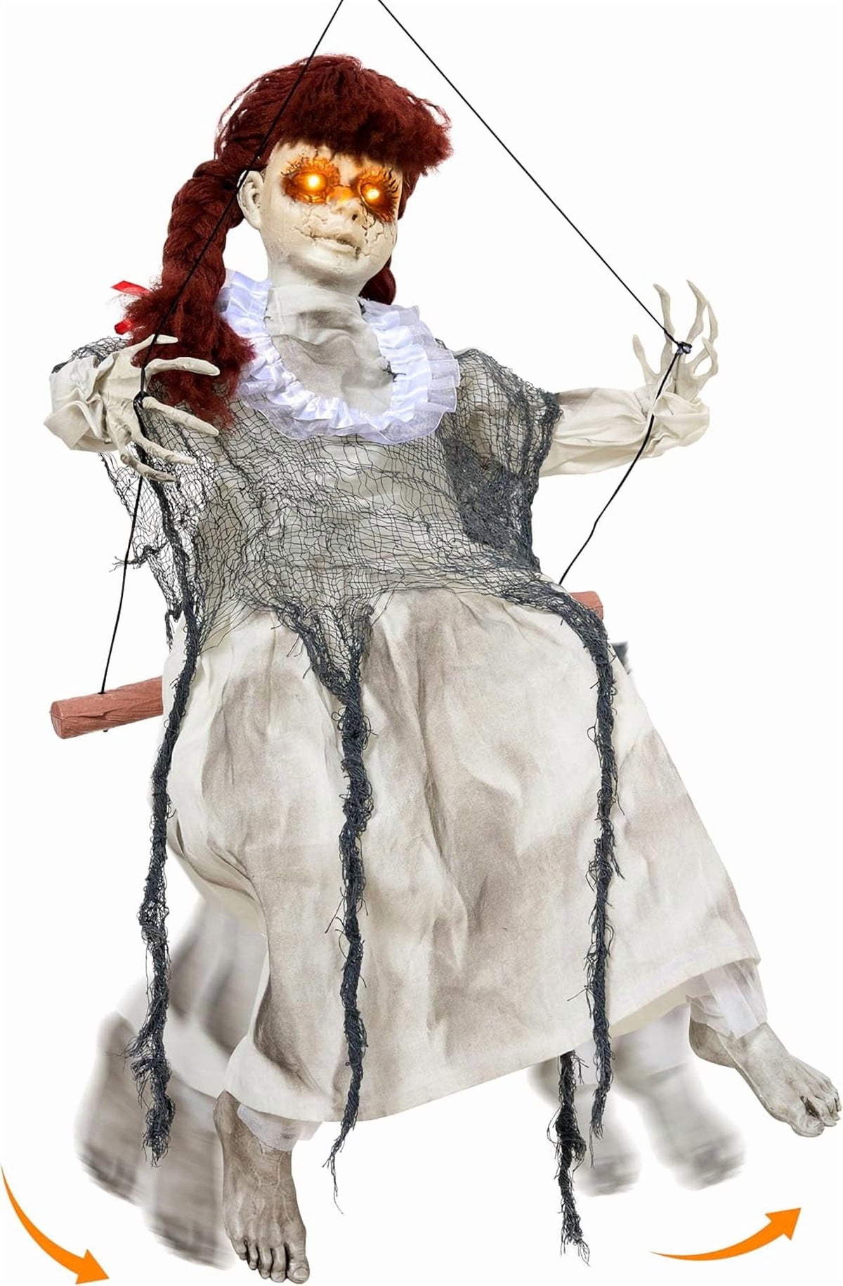 Joyfy 3 FT Halloween Hanging Swinging Skeleton,Light Up Creepy Grim Reaper with Black Hood Decorations for Halloween Hanging Decorations Indoor Outdoor Yard Home Decorations