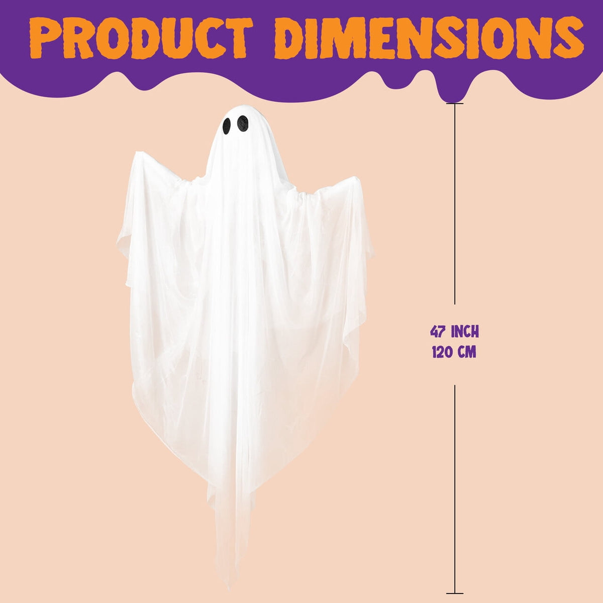 Joyfy 47inch Halloween Decorations Outdoor Hanging Ghost,Light up White Ghosts with Spooky Warm White LED Light,Halloween Outdoor Yard Porch Decorations,Haunted House Decorations