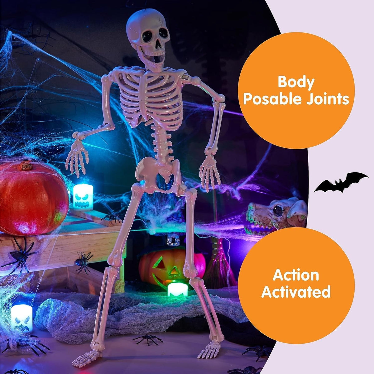 Joyfy 5 Pcs Halloween Skeleton Decorations,16 inch Full Body Poseable Skeleton with Movable Joints for Halloween Indoor Outdoor Party,Graveyard,Haunted House Accessories,White