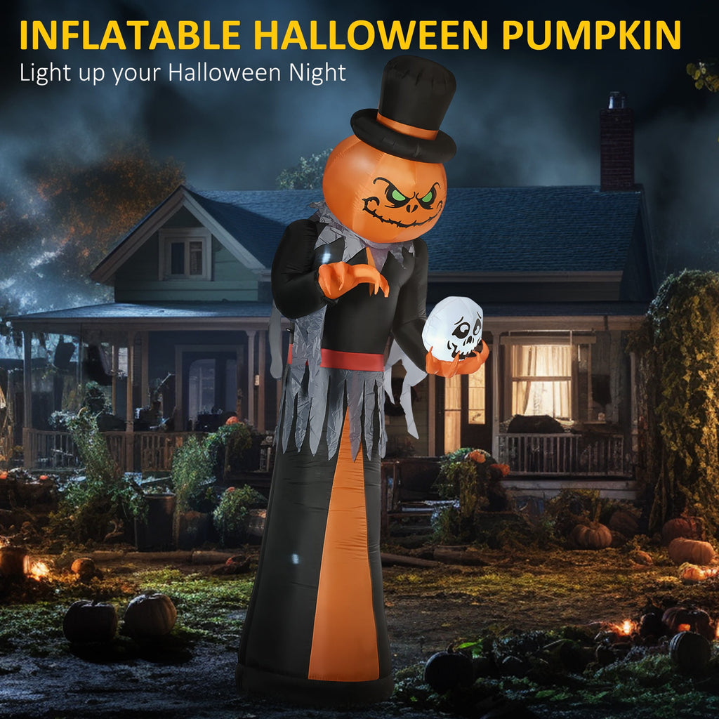 HOMCOM Inflatable Ghost with Pumpkin, Halloween Outdoor LED Lighted Yard Decoration, Waterproof