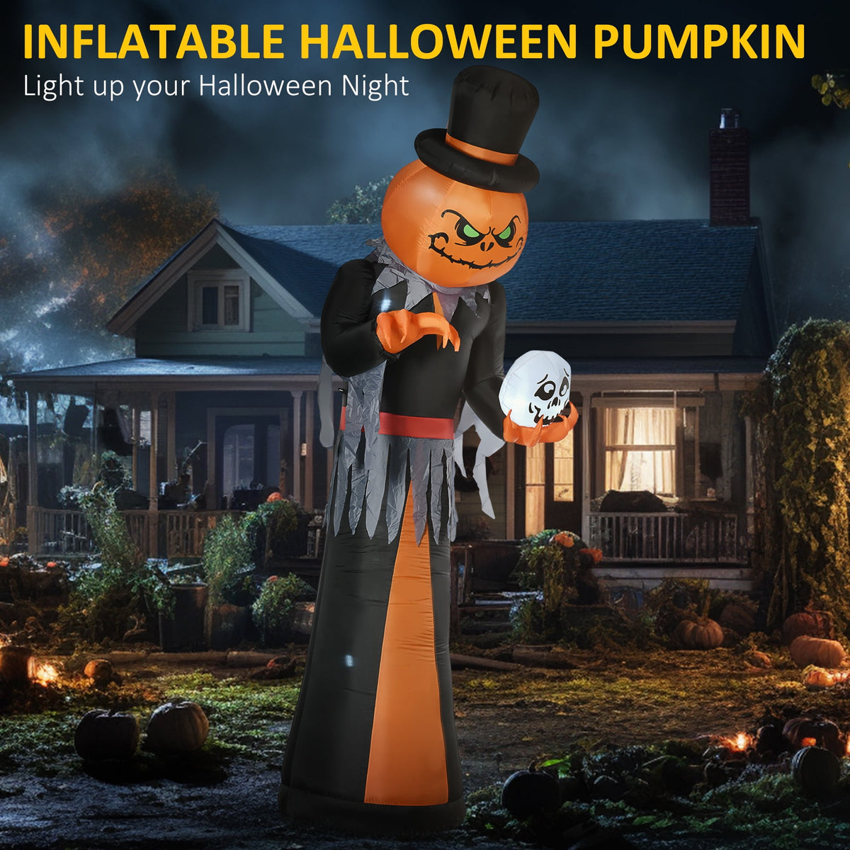 HOMCOM Inflatable Ghost with Pumpkin, Halloween Outdoor LED Lighted Yard Decoration, Waterproof