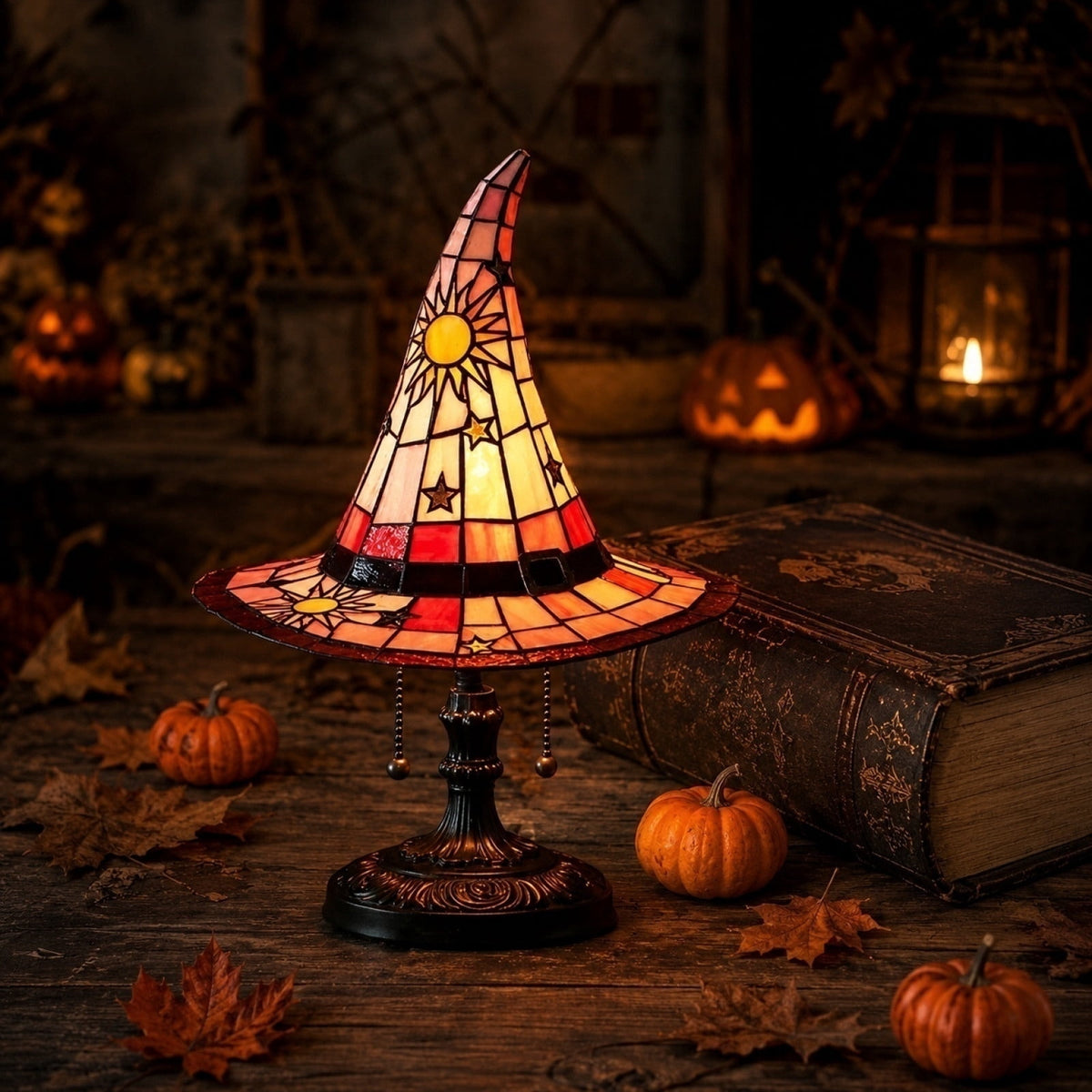 Clearance Halloween Table Lamp Decorations, Witch Hat Lamp Gifts - Handcrafted Retro Resin Witch Lamp, USB Powered Gothic Wizard Hats Night Light, Home Decor Accent Lamps for Bedroom