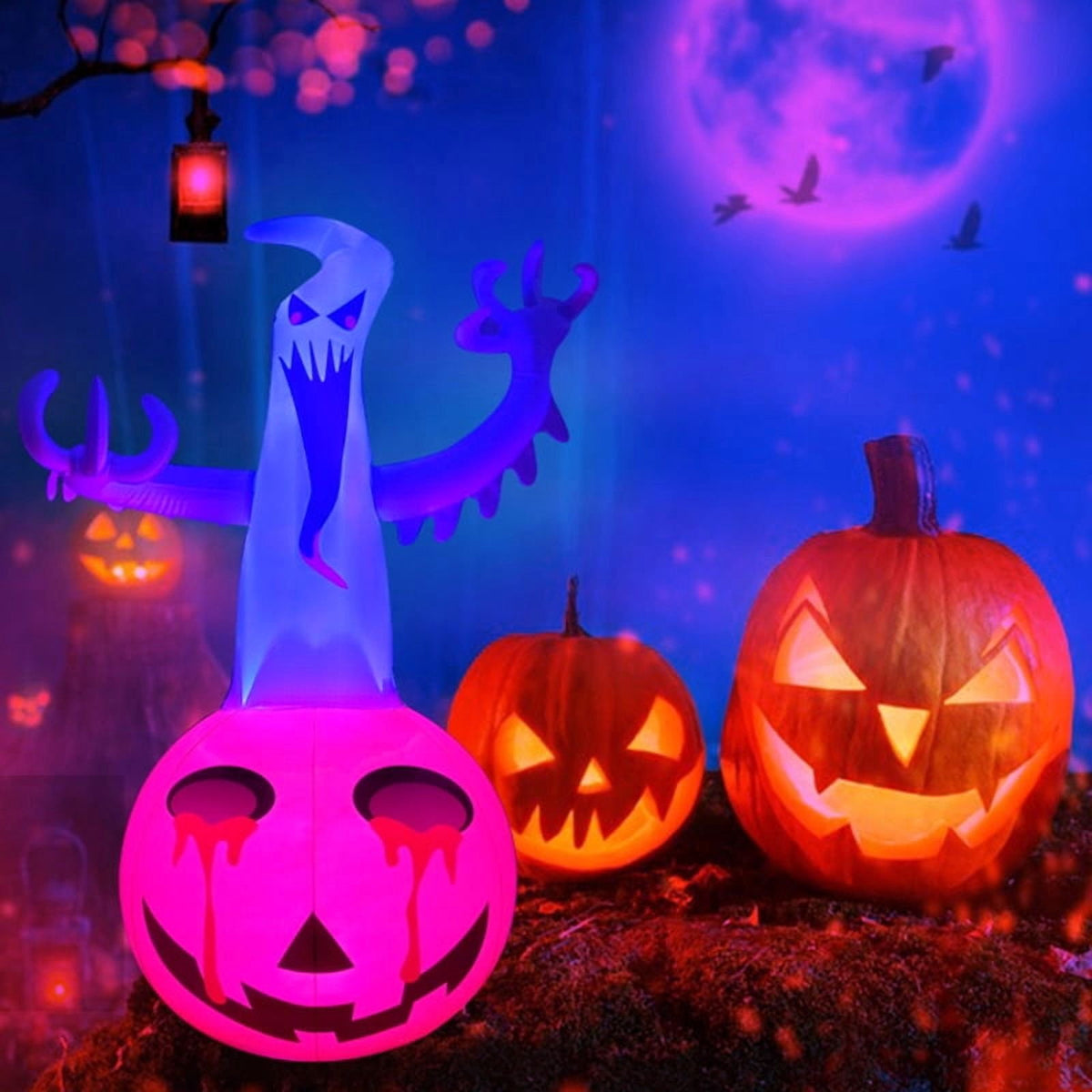 Wick's Outdoor Living /Self Inflatable 4FT Inflatable Pumpkin Ghost Halloween Decoration with LED Lights