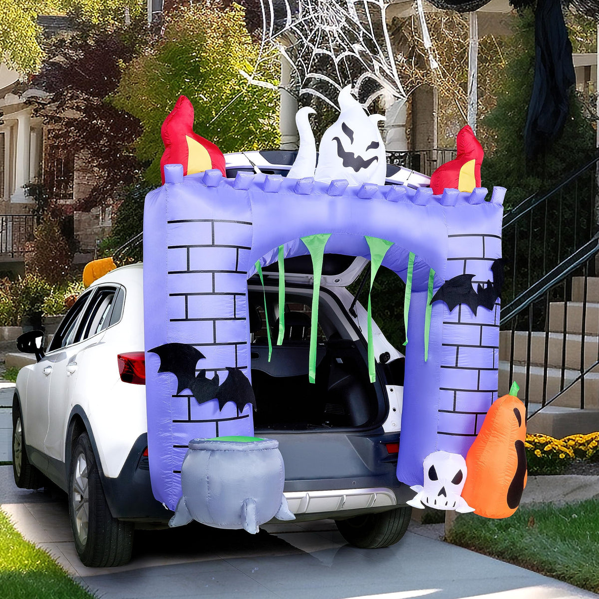Joyfy 6 FT Halloween Inflatable Haunted Castle Decoration,Trunk or Treat Car Decorations Kit Ghost and Pumpkin with Built-in LED Light for Halloween Party Indoor,Outdoor,Yard,Garden Decor